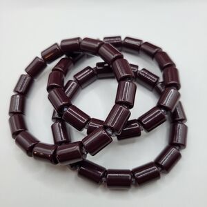 Burgundy Barrel Beaded Stretch Bracelet Set Stacking